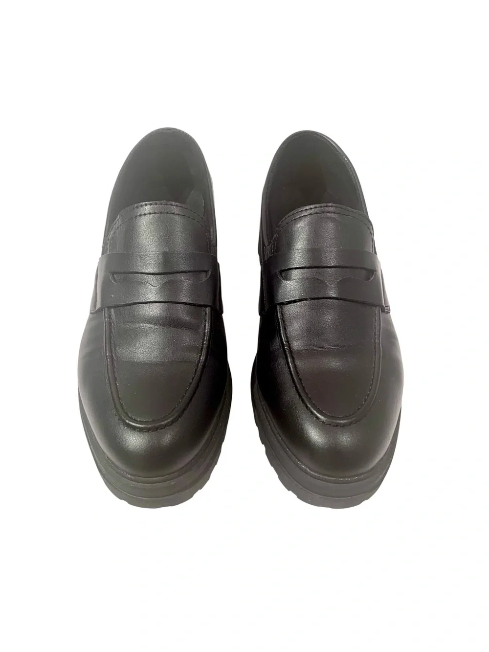 Serra Black Lug-Sole Penny Loafers